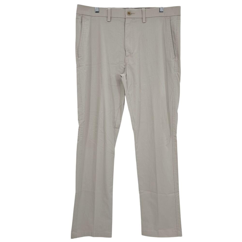 Haggar Mens size 36/32 Premium Comfort Slim Fit Flat Front Chino Pants Light Tan